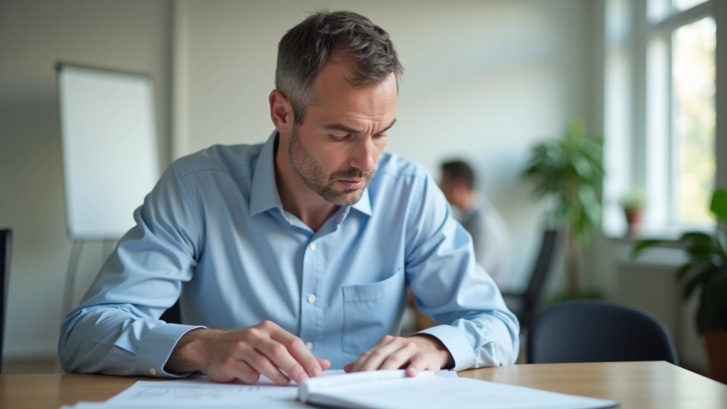 Muž u stolu s papíry, vypadá znepokojen, stres z financí