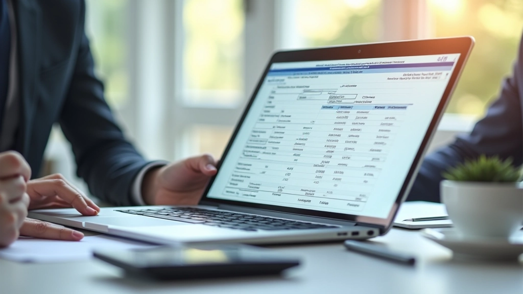 Tabulka s úrokovými sazbami různých bank, počítač s kalkulačkou a finančními daty