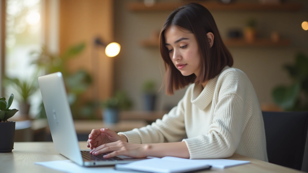 Mladá žena sedí u stolu s dokumenty, laptopem a kalkulačkou, pracuje na finančním plánu